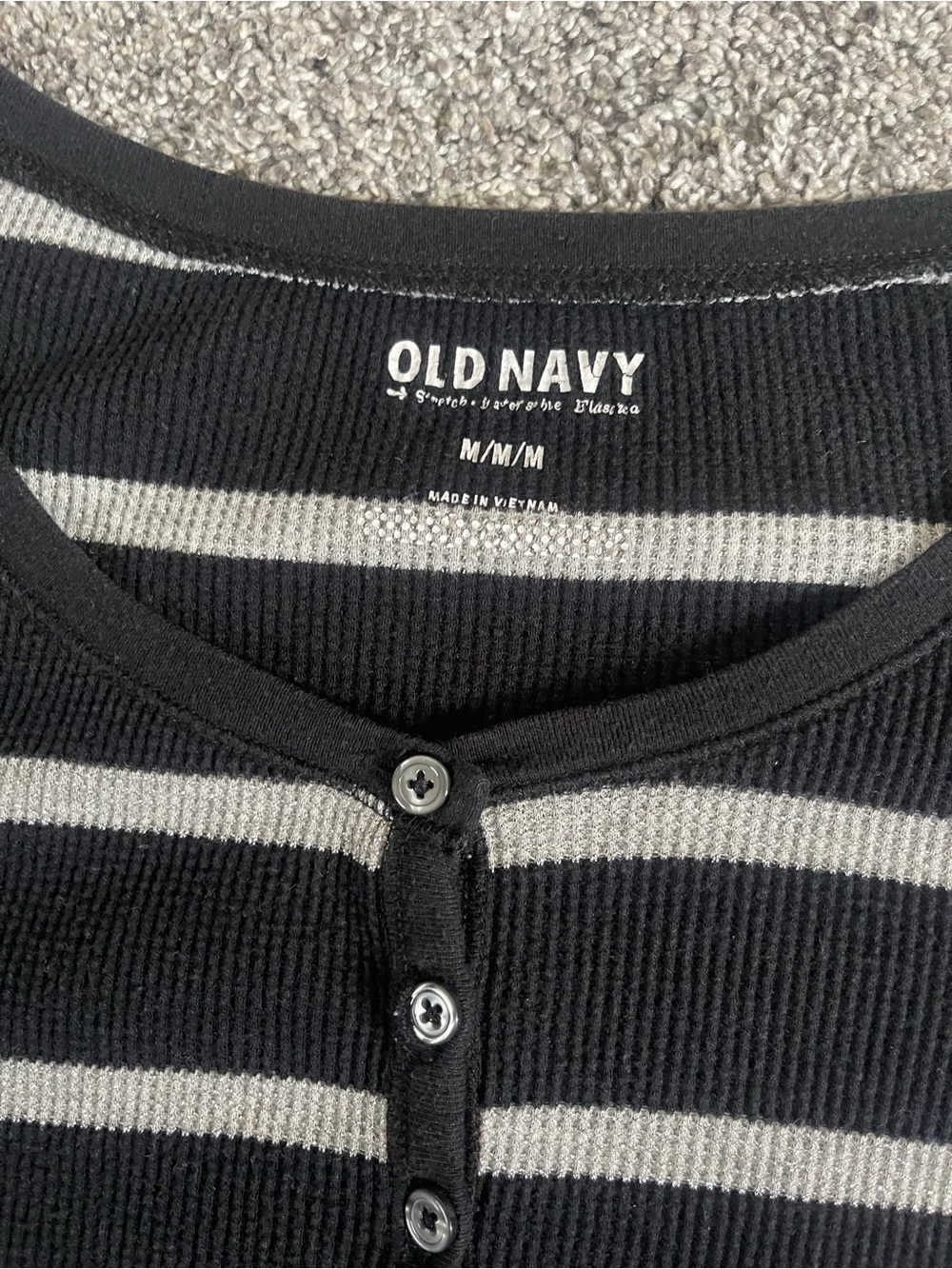 Old Navy Black and White Striped Henley Long Sleeve Top - Picture 2 of 2